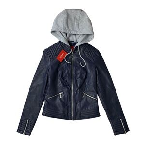 Guess Hooded Faux-Leather Jacket NWT